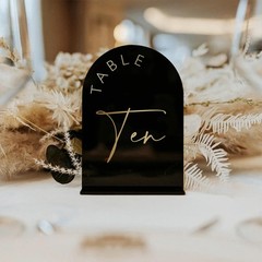 10 PCS 5×7 Inch Black Arch Wedding Table Numbers 1-10 with Stands Gold Font