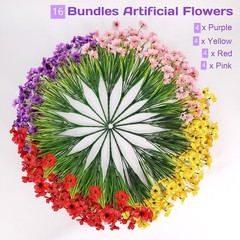 Artificial Fake Plants Flowers for Outdoors,16 Bundles UV Resistant Faux Plastic