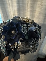 Vintage Brooch Bouquet OOAK Navy Sapphire Blue Bridal Keepsake Statement Piece