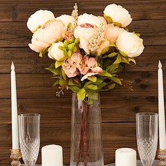 CREAM BLUSH ROSE GOLD 2 Bouquets 19″ Silk Peony FLOWERS Artificial Floral