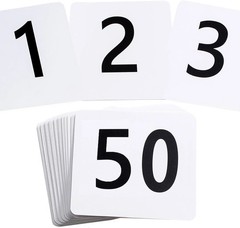 50 Pcs Double-Sided Table Numbers 1-50, 3.7×4 Inch Plastic Cards, White