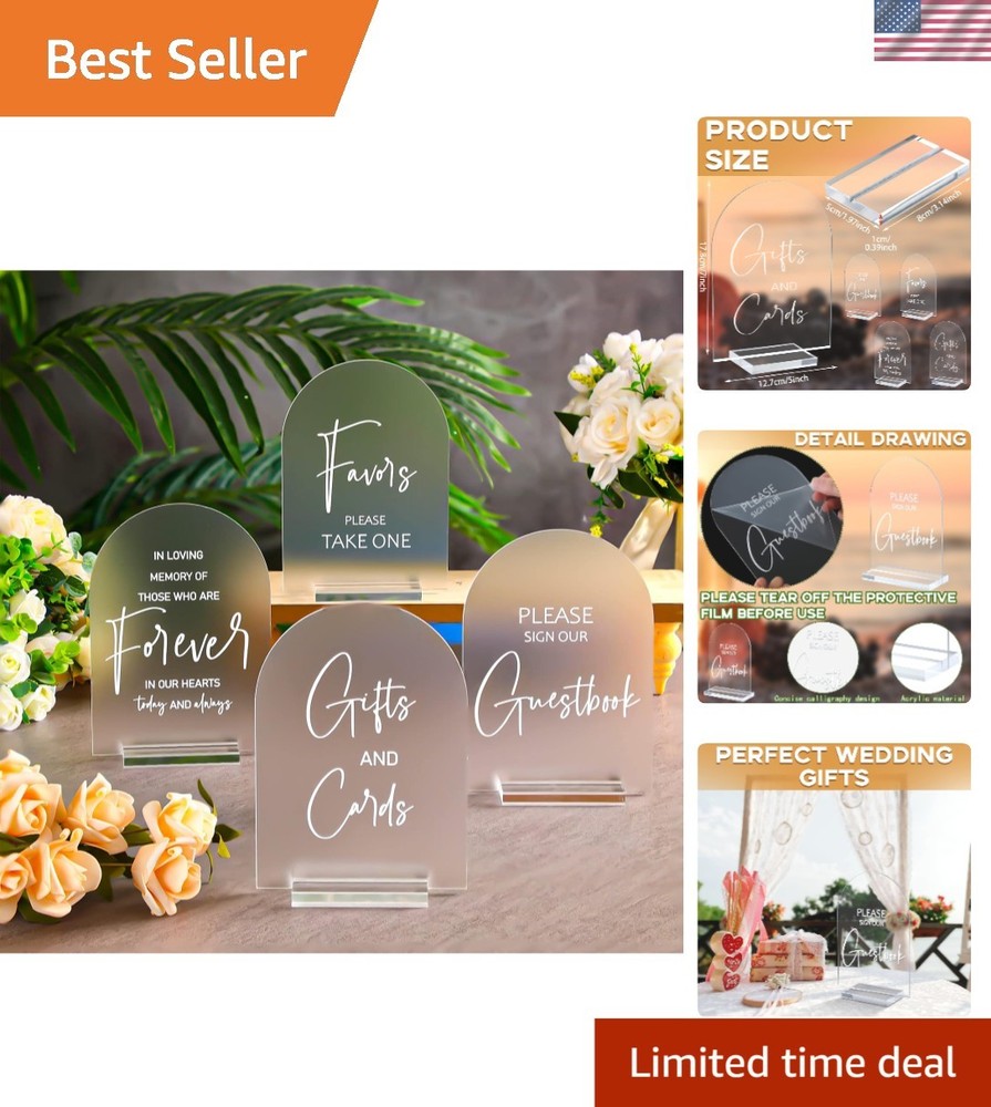 Sophisticated Acrylic Wedding Signage Set – 4 Pcs, 5×7 Inches Elegant Style
