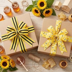 2 Rolls 10 Yards Bee Wired Edge Ribbon 2.5 Inch Bumble Bee Honeycomb Daisy
