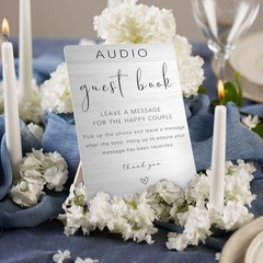 Audio Guest Book Sign – Audio Phone Guestbook Wooden 5x7inches Audio White