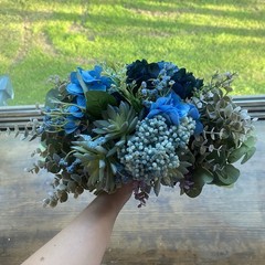 Bridal Wedding Bouquet Budget Friendly Handmade Faux Florals Blue Purple Green