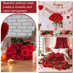 Ouddy Decor 20 Pcs Red Roses Artificial Silk Flowers Fake 20 Packs,