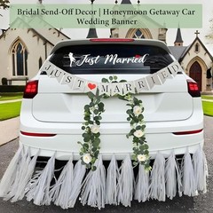 4PCS Just Married Wedding Car Decorations Kit with Greenery Vine Removable