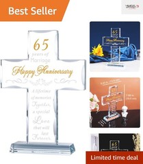 65th Anniversary Glass Cross Keepsake for Parents, A Timeless Gift of Love