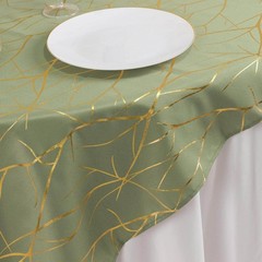54″x54″ Dusty Green Polyester Square Table Overlay Metallic Geometric Pattern