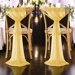 MDS Pack of 50 Chiffon Chair Sashes Bows for Wedding Events 50 pcs Gold