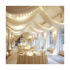 Ivory Ceiling Drapes with Lights String for Weddings, 6 Panels 5ftx20ft Sheer…