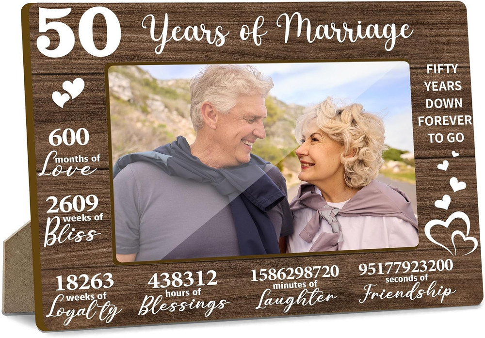50Th Wedding Anniversary Picture Frame, 50 Years of Marriage Gifts for Wife Husb