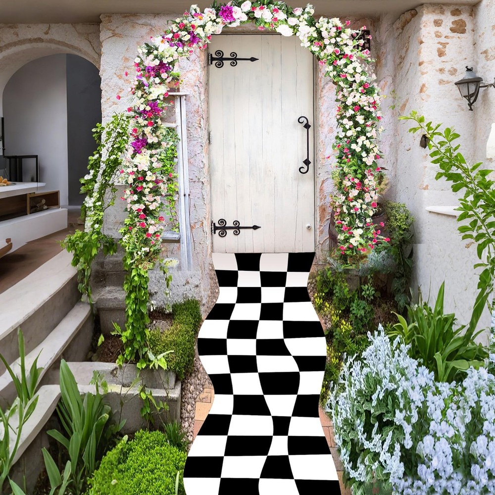 1 PCS Wonderland Party Decoration Black White Aisle Runner Rug Backdrop Art