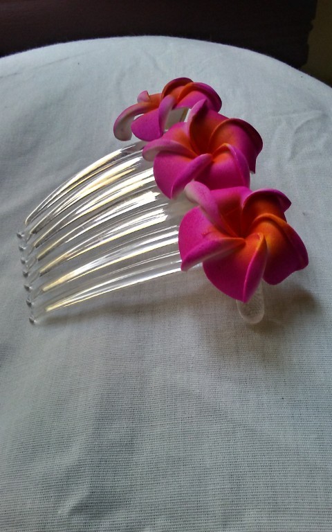 Bali Bridal Wedding Party Foam 3_Flower Hair Red Frangipani /plumeria