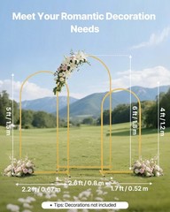 Stable Gold Arch Backdrop Stand 3-Pc Set: 6×2.6ft, 5×2.2ft, 4×1.7ft for Weddings