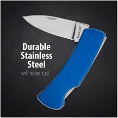 POCKET KNIFE Small Blue 3-1/2″ Lockback Smooth Handle Engravable Wedding Gift