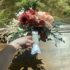 Bridal Wedding Bouquet Hand made Budget Friendly Faux Flowers Red Orange Fall