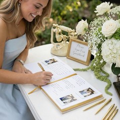 Simply Beige Wedding Guest Book for Reception Linen Sign In Book
