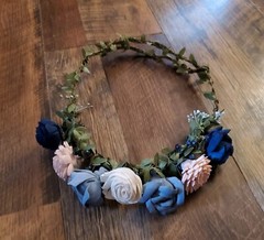 Dusty Blue Pink Sola Wood Cascade Bridal Bouquet Navy Blush Wedding Flowers