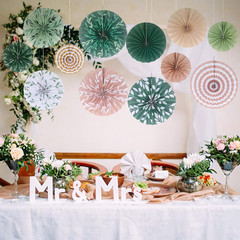 12 Pcs Sage Green Hanging Paper Fans Boho Hanging Ceiling Decoration Vintage Flo