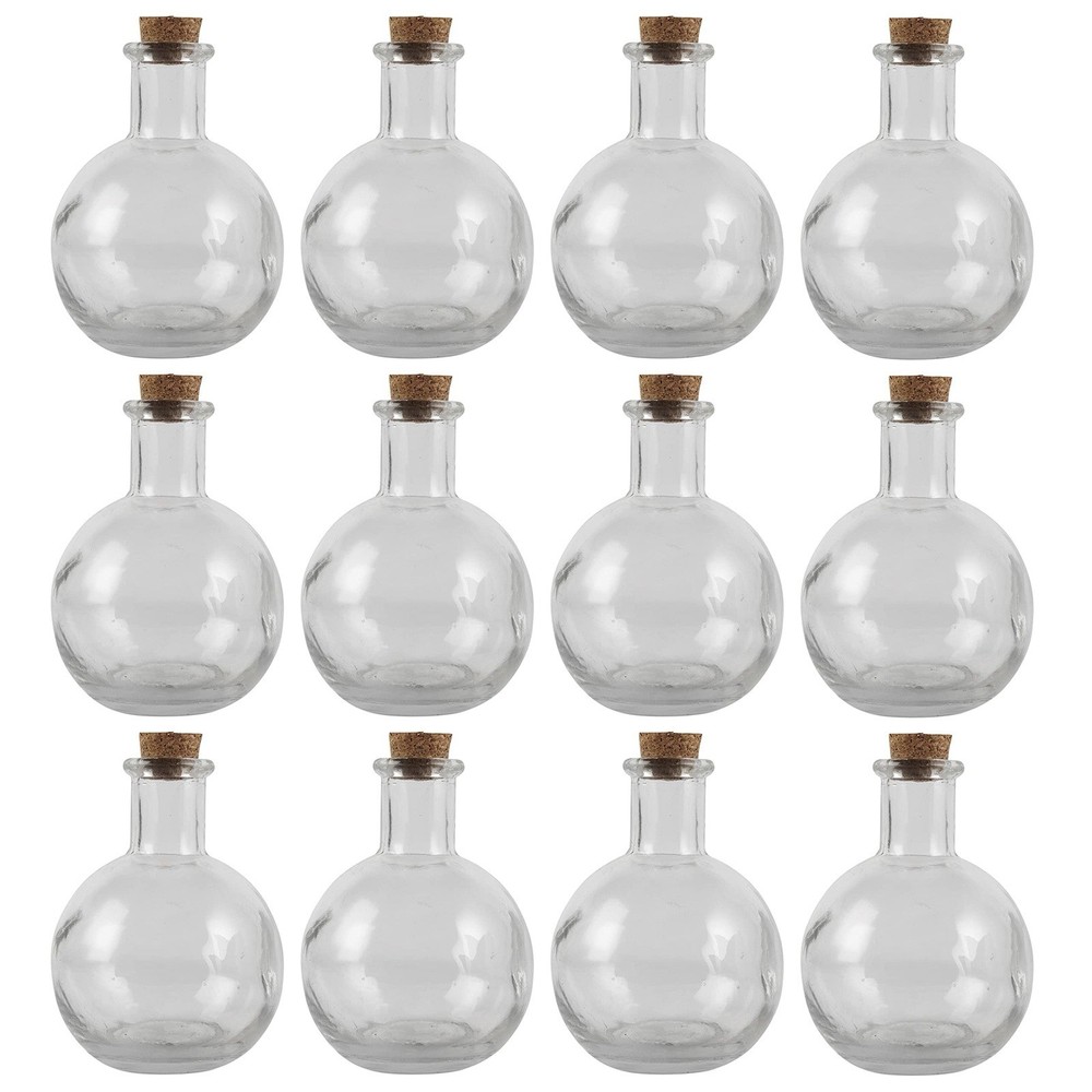 24 Pcs ~ 5oz Small Bottles Clear Glass Round Jars ~ potion bottles ~ crafts LOT