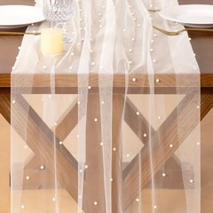 Socomi Pearl Table Runner Tulle Ivory White Summer 10ft X 1pc,