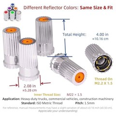 Chrome Thread-On Lug Nut Covers with Red Reflectors for Semi Amber Screw On