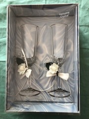 NEW Vintage Bride Groom Toast crystal glasses w Box – Treasure Masters – Wedding