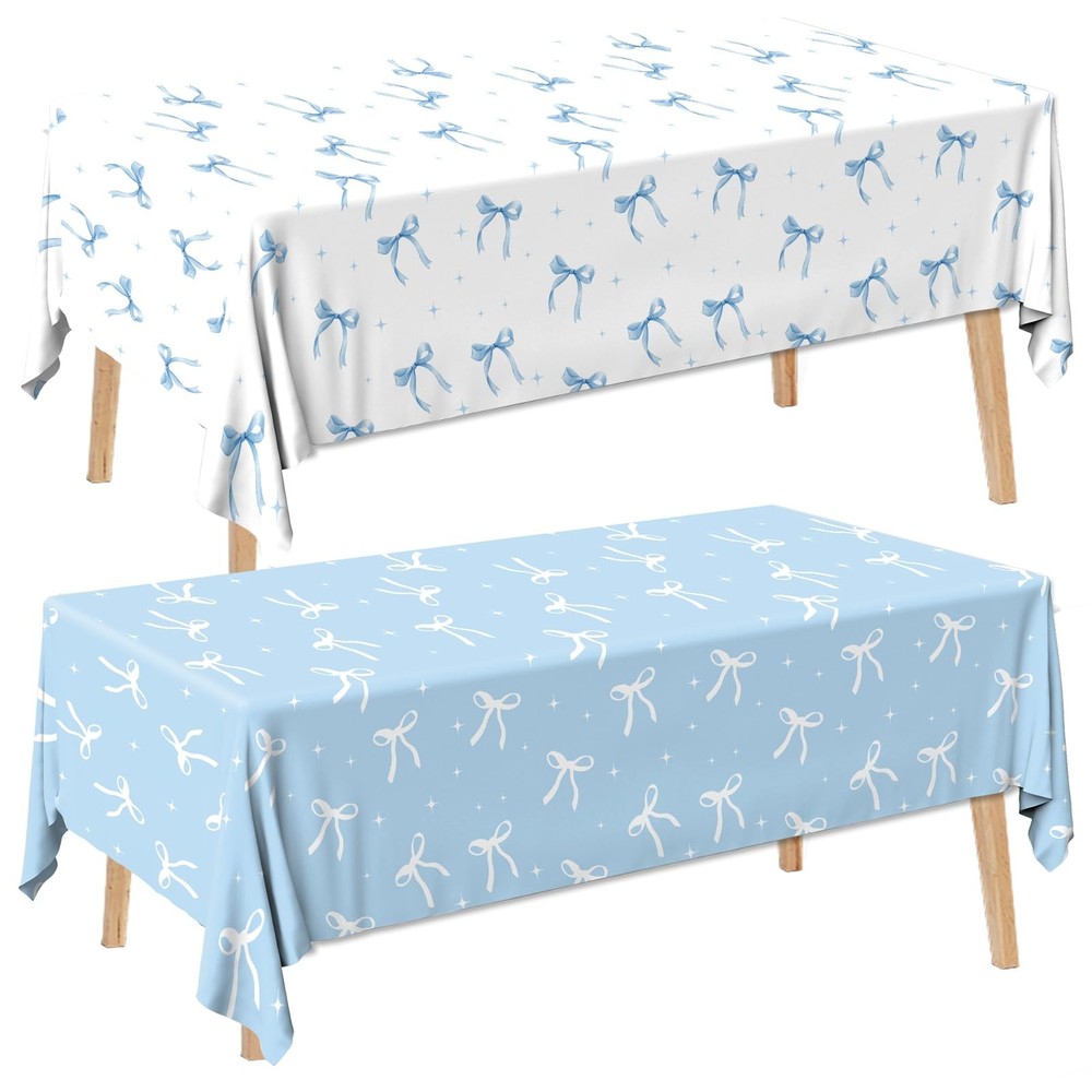 HAKOTI 2Pcs Blue Bow Tablecloth,Coquette Birthday 86X51 Inches, 2pcs