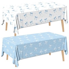 HAKOTI 2Pcs Blue Bow Tablecloth,Coquette Birthday 86X51 Inches, 2pcs