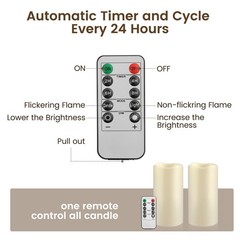 xiangpeng Flickering Flameless LED Candles with 10-Key 2pcs, Ivory Plasitc