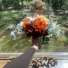 Bridal Wedding Bouquet Hand made Budget Handmade Faux Flowers Orange Red Yellow