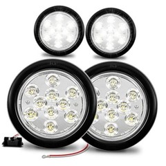 TRUE MODS 4pc 4″ Round Clear 10 LED Trailer Tail Lights [DOT FMVSS 4 Pack White