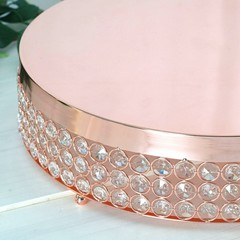 1 Tier ROSE GOLD METAL 15.5″ Cake Stand Crystal Beads Cupcake Wedding Dessert