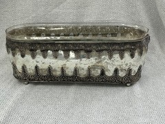16″ Pottery Barn Madeline Mercury Glass Metal Filigree Centerpiece Vase Silver