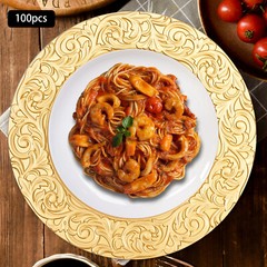 100PCS Gold Charger Plates 13 in Round Plastic Gold Chargers for Dinner Plates