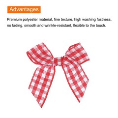 50Pcs Mini Gingham Ribbon Bow 1.5″ Checkered Fabric Satin Red and White