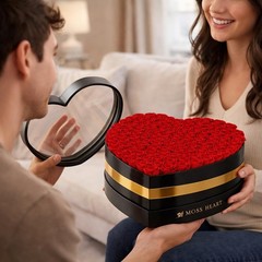100 Petite Preserved Roses, Large Shaped Box, 100 Red