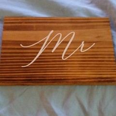 Wooden Mr & Mrs Wedding Table Sign Set of 2, Brown & White Wood Boards