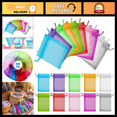 500 PCS Sheer Organza Drawstring Bags – 3×4″ Colorful Favor Pouches for Gifts, J