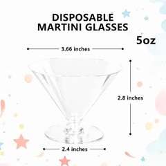 100 PCS Plastic Martini Glasses – 5oz Disposable Cocktail Coupe Glasses – Clear