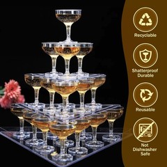 50 Pcs Plastic Champagne Coupe Glasses for Parties, 5 oz 50 Pack, Clear
