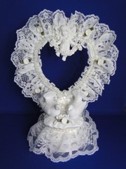 New Elegant Wedding Caketopper with Love Doves , lacy heart background #268
