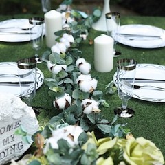 5 ft long Green White Artificial Cotton Balls with Eucalyptus Foliage Garlands
