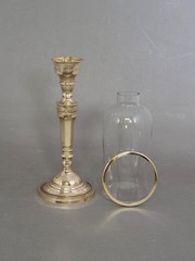 Candle Holder Brass Clear Glass Shade and Brass Ring 5.5″Dia 19.5″High Set/2