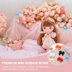 60 Pcs Mini Ribbon Bow 3/4″ Mini Fabric Satin Ribbon Flower Bows, White