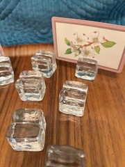 Unique -Glass Ice Cube Shaped Place Holders For Table Setting Cards -12