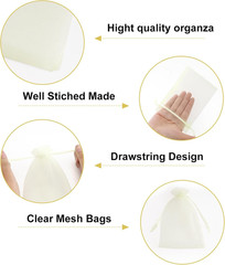 25PCS Drawstring Organza Bags 5×7 inches – Ivory Organza Gift Bags, Sheer Mesh P