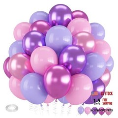 Pink and Purple Balloons, 60 PCS 12 Inch Metallic Purple and Pink Purple Pink