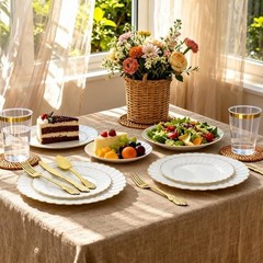 175PCS White and Gold Plastic Plates Set – Heavy Duty Disposable Dinner Plates